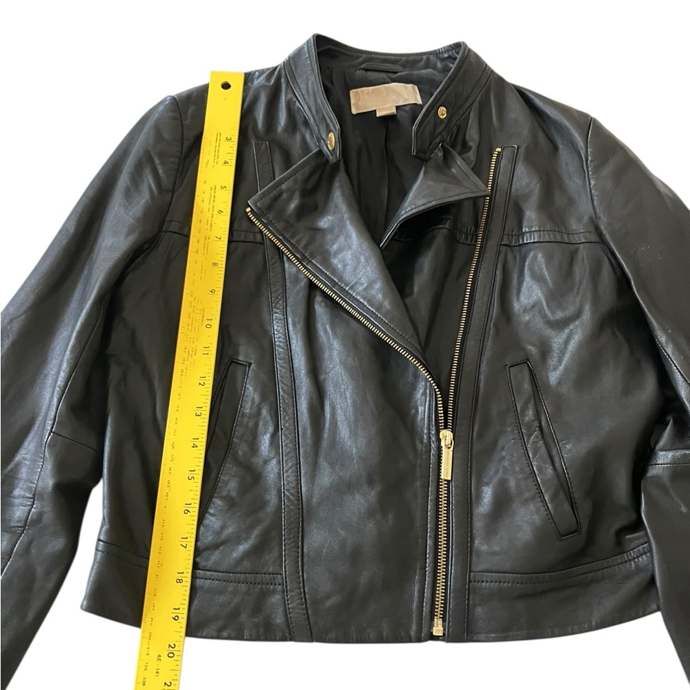 Michael Kors Black Leather Lambskin Moto Biker Jacket Gold Women’s M - Picture 8 of 15